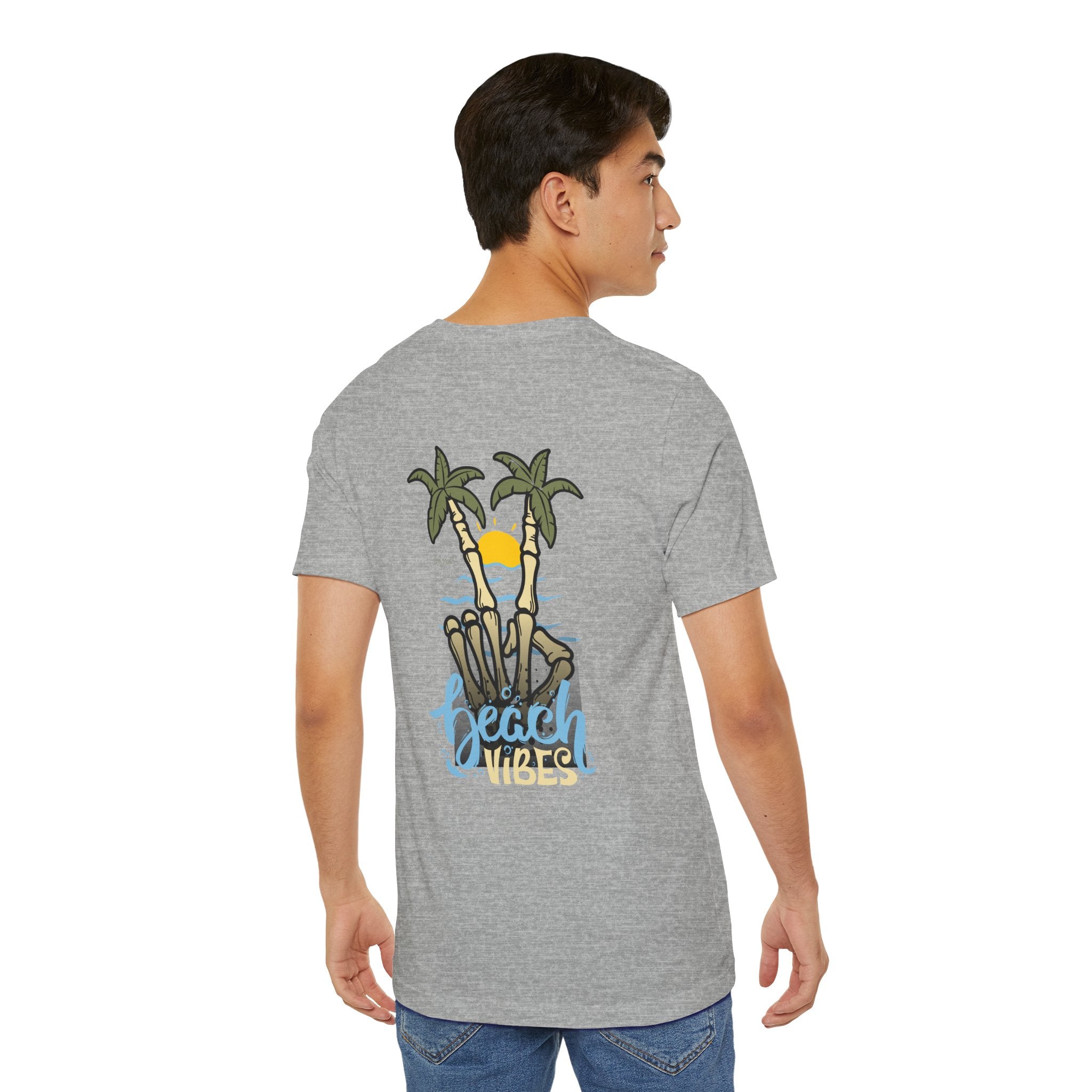 T-Shirt — 'Peace Vibes' Tropical Skeleton Palm Tree Sunset Tee