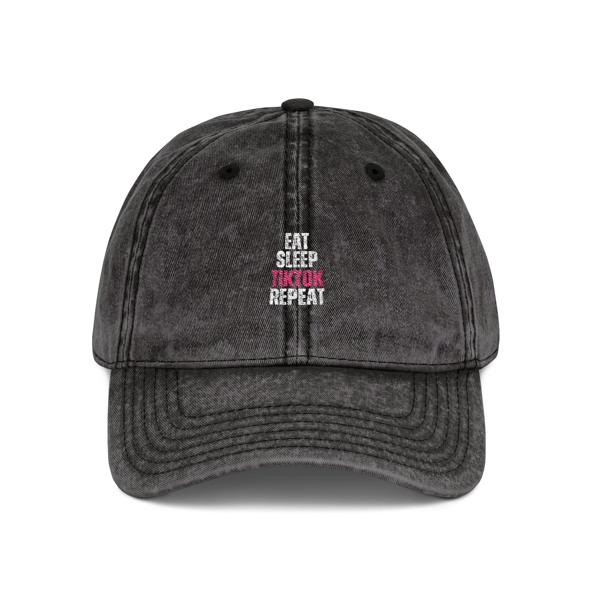 Eat Sleep TikTok Repeat Vintage Embroidered Cap — Retro Washed Baseball Hat