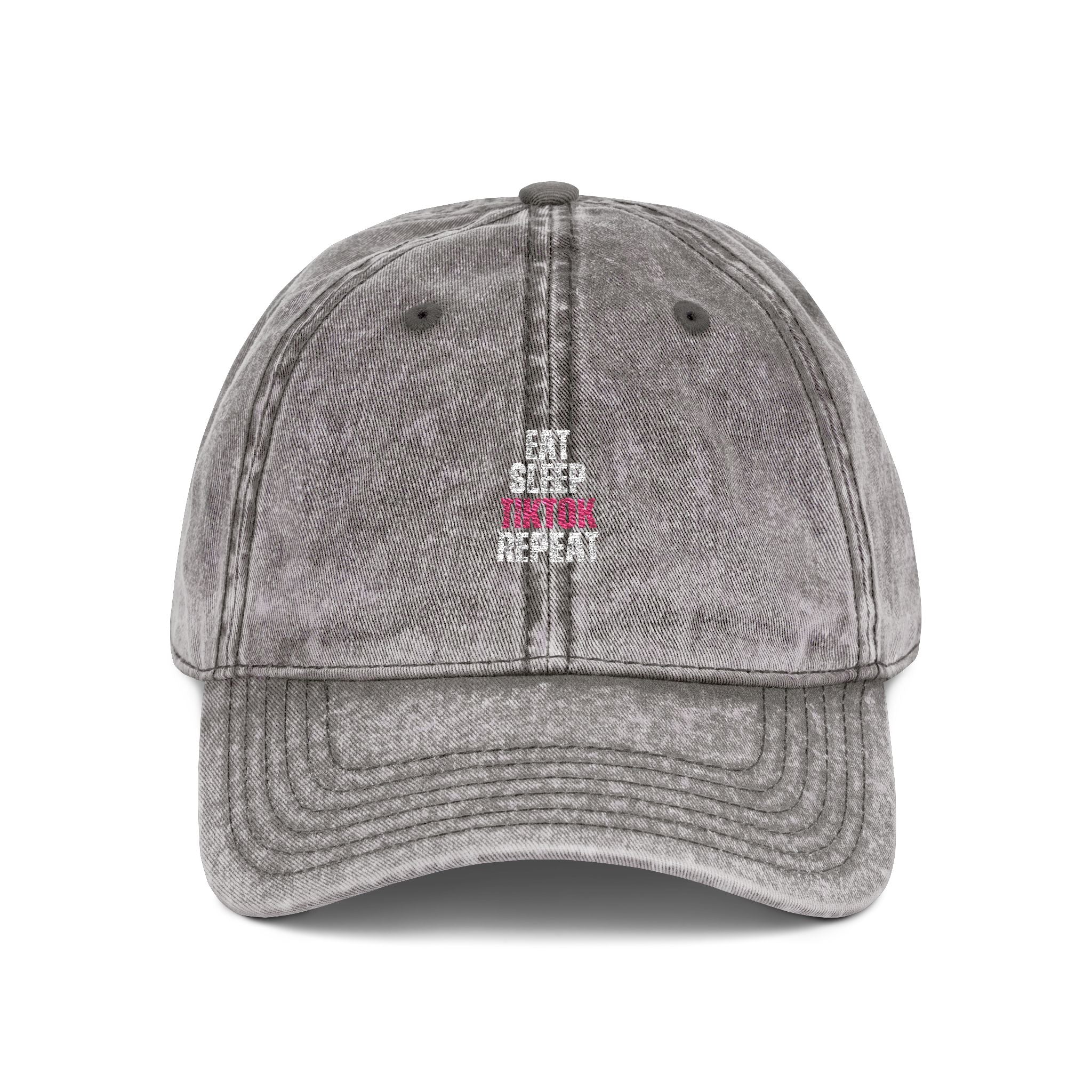Eat Sleep TikTok Repeat Vintage Embroidered Cap — Retro Washed Baseball Hat