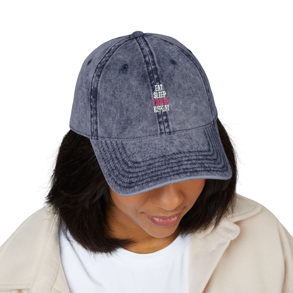 Eat Sleep TikTok Repeat Vintage Embroidered Cap — Retro Washed Baseball Hat