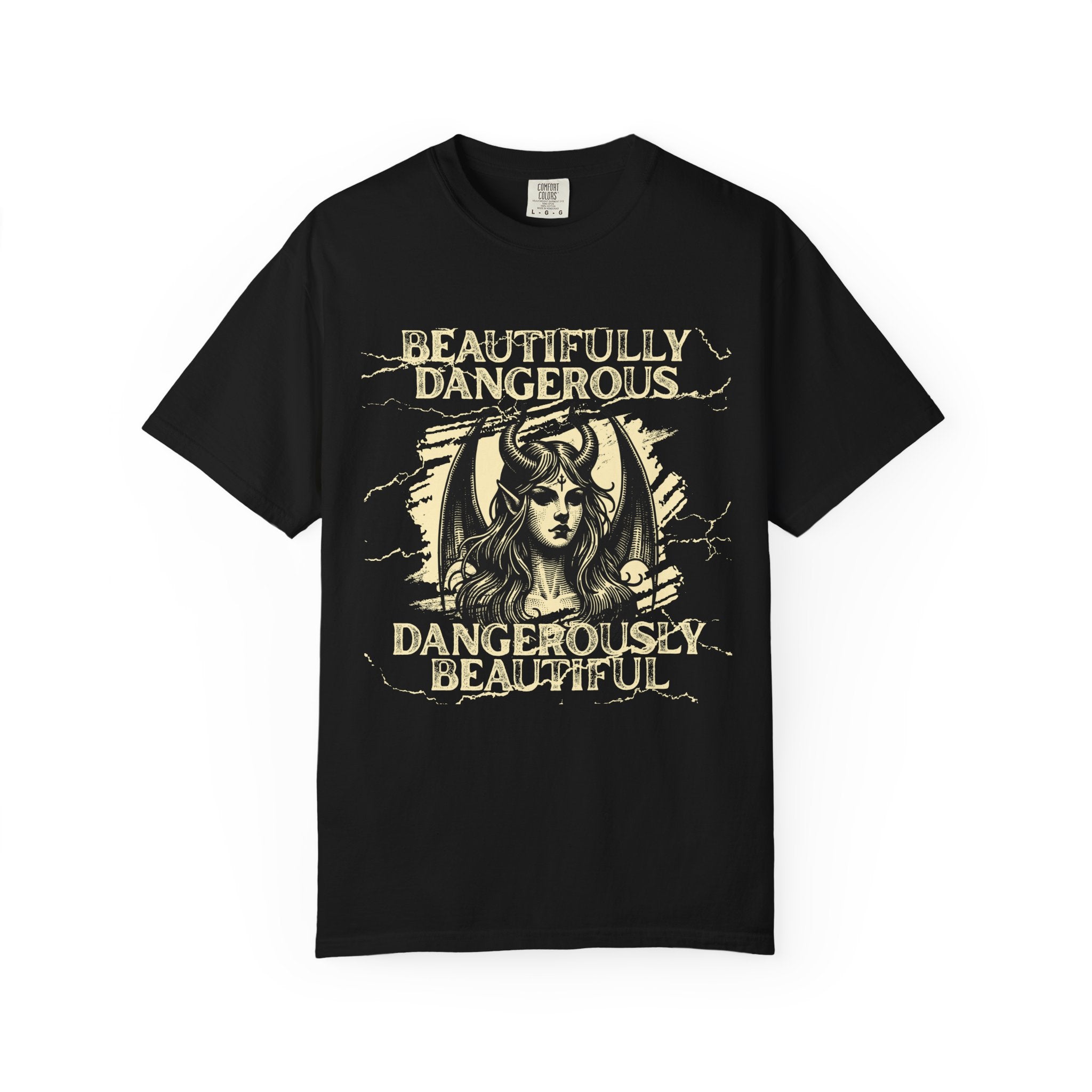 Beautifully Dangerous Graphic Tee — Gothic Demoness "Dangerously Beautiful" T-Shirt
