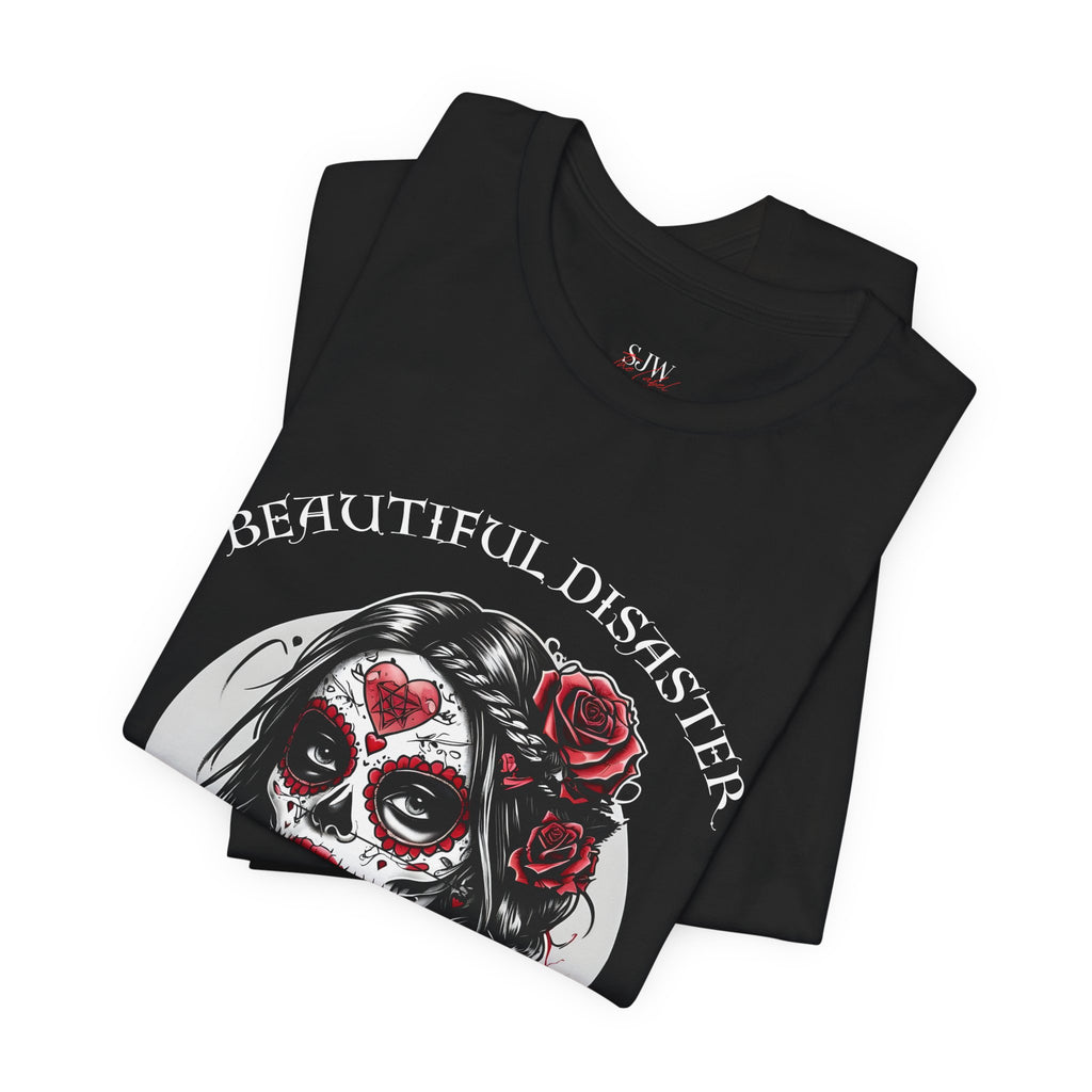 Beautiful Disaster Sugar Skull Tee — Day of the Dead Floral Graphic T-Shirt