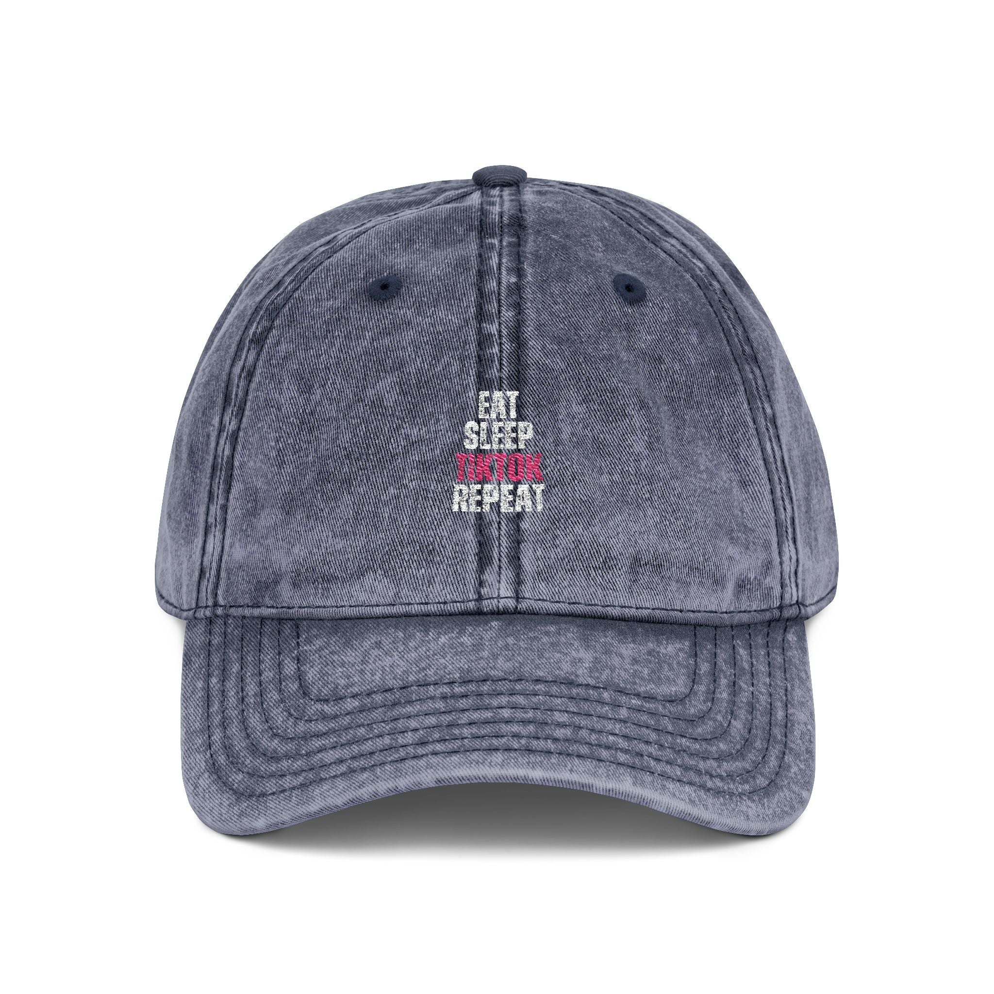 Eat Sleep TikTok Repeat Vintage Embroidered Cap — Retro Washed Baseball Hat