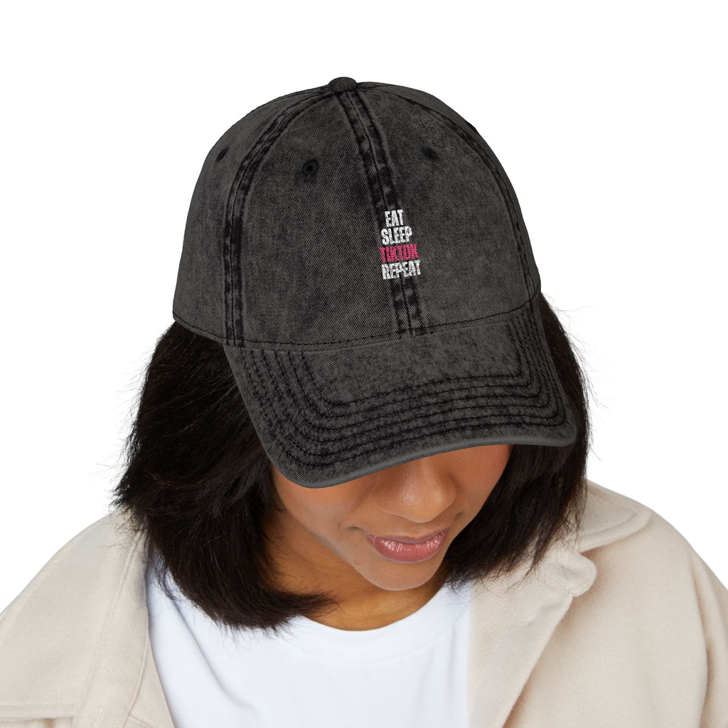 Eat Sleep TikTok Repeat Vintage Embroidered Cap — Retro Washed Baseball Hat