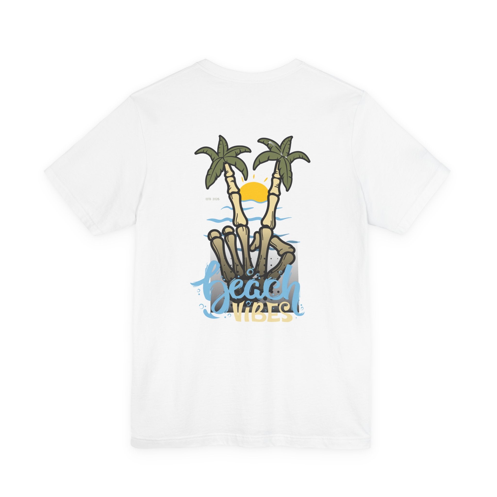 T-Shirt — 'Peace Vibes' Tropical Skeleton Palm Tree Sunset Tee