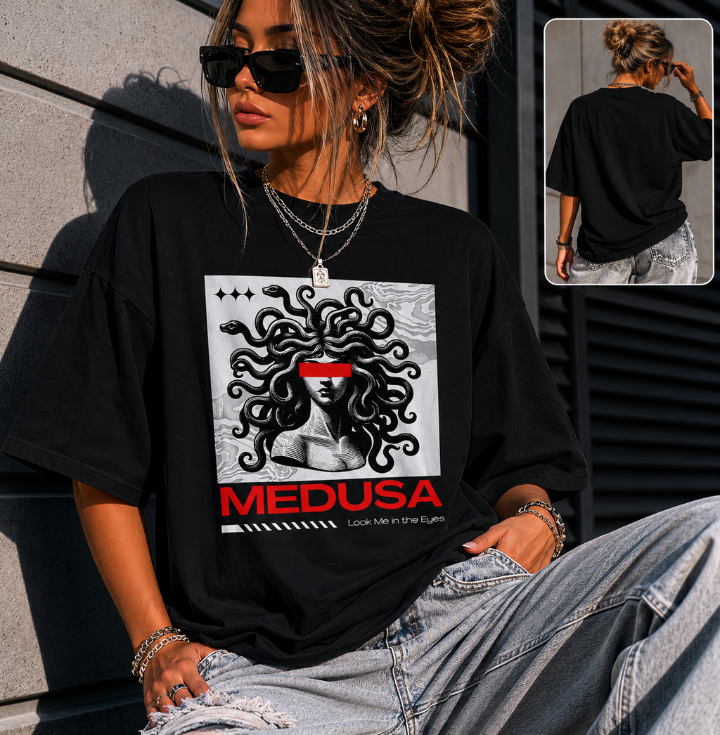 Medusa Head Graphic Tee — Mythical Gorgon Goddess Art T-Shirt