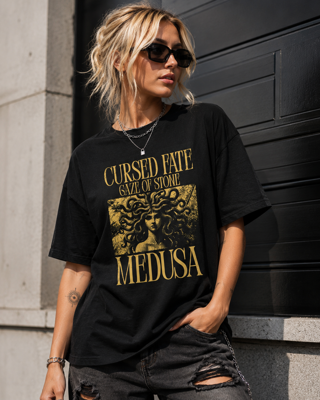 Gorgon Medusa Head Graphic Tee — "Cursed Fate: Gaze of Stone" Mythology T-Shirt