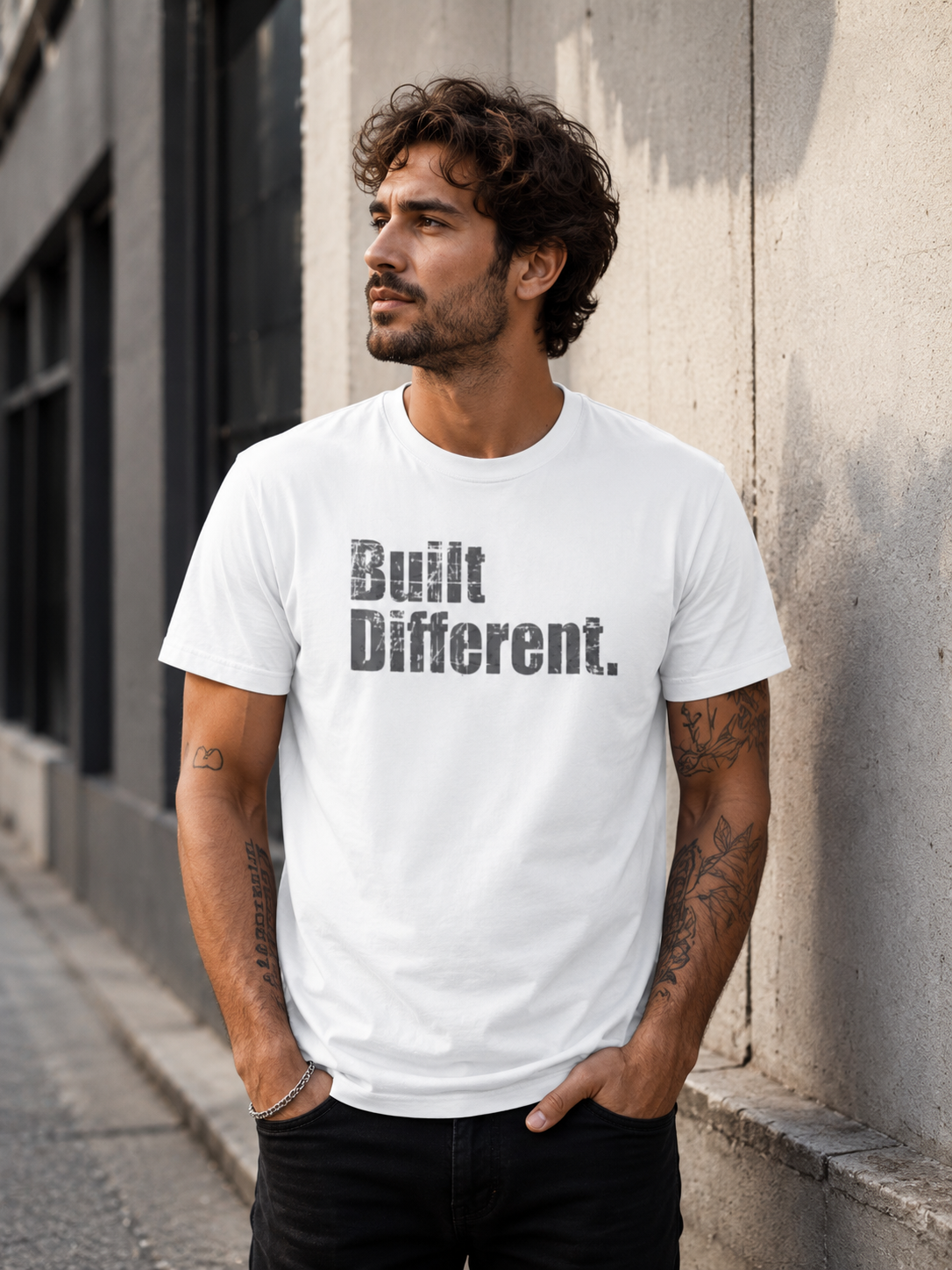 Men's Built Different Graphic Tee — Inspirational Slogan Graphic T-Shirt