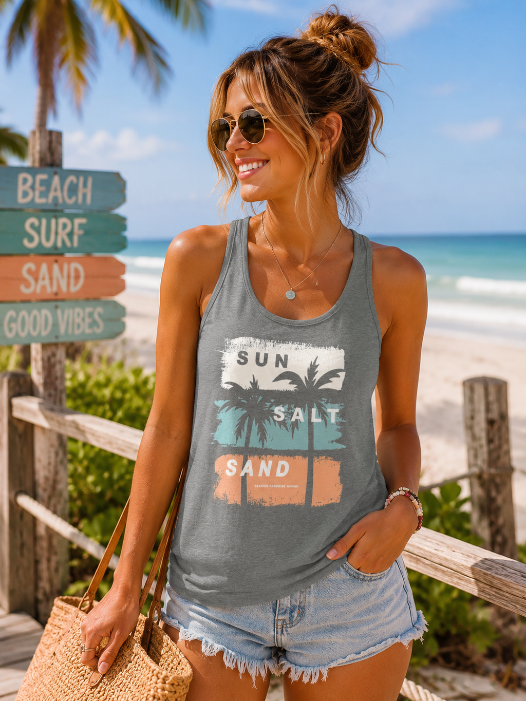 Sun Salt Sand Tank Top - Women's Beach Graphic Racerback Tank