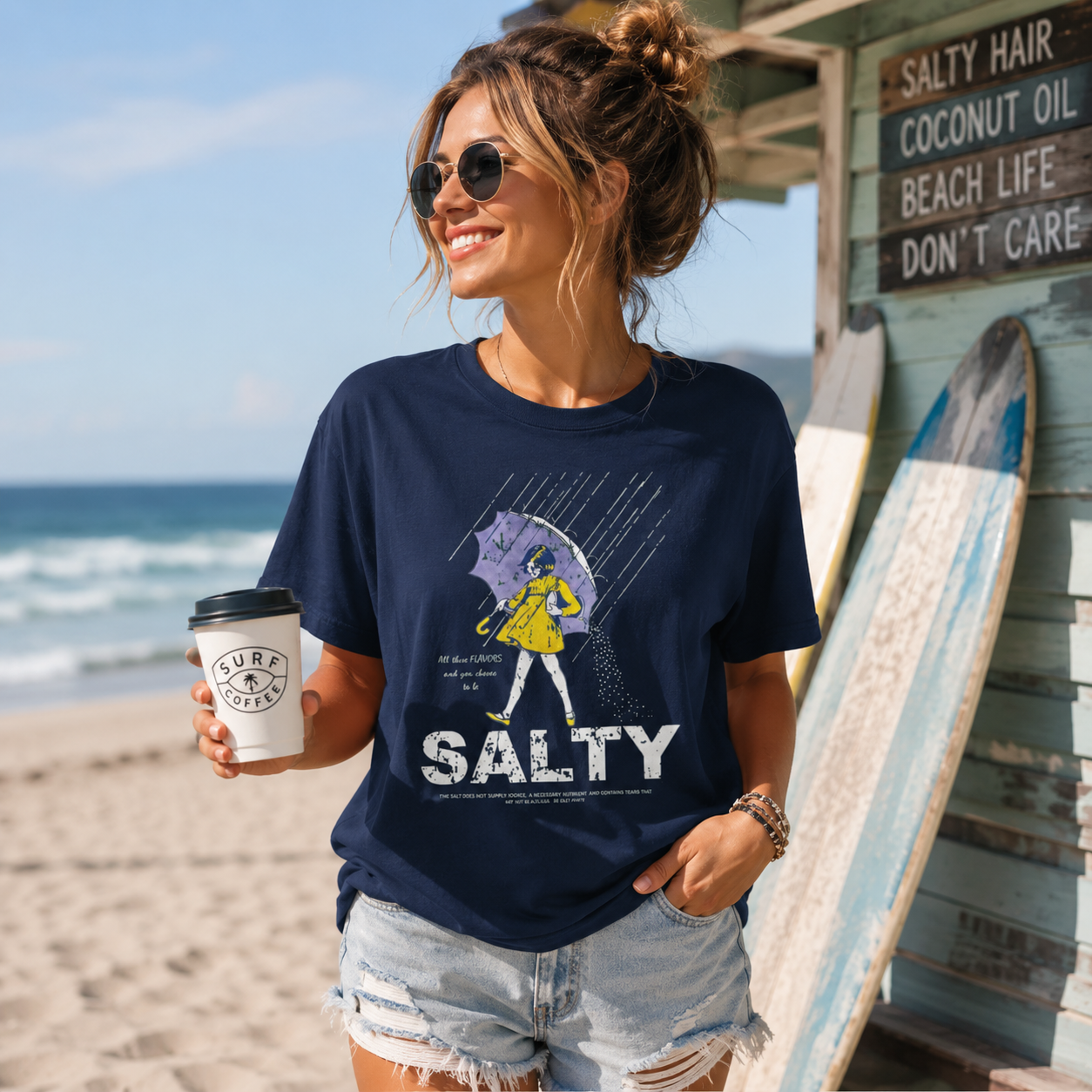 Salty Raincoat Girl Graphic Tee — Funny Graphic T‑Shirt