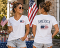 America The Beautiful V-Neck Tee — Distressed Flag Patriotic T-Shirt