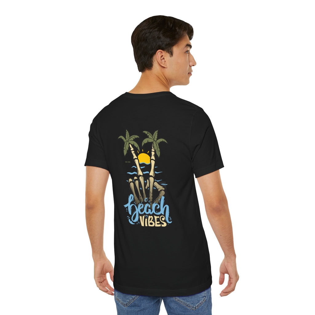 T-Shirt — 'Peace Vibes' Tropical Skeleton Palm Tree Sunset Tee