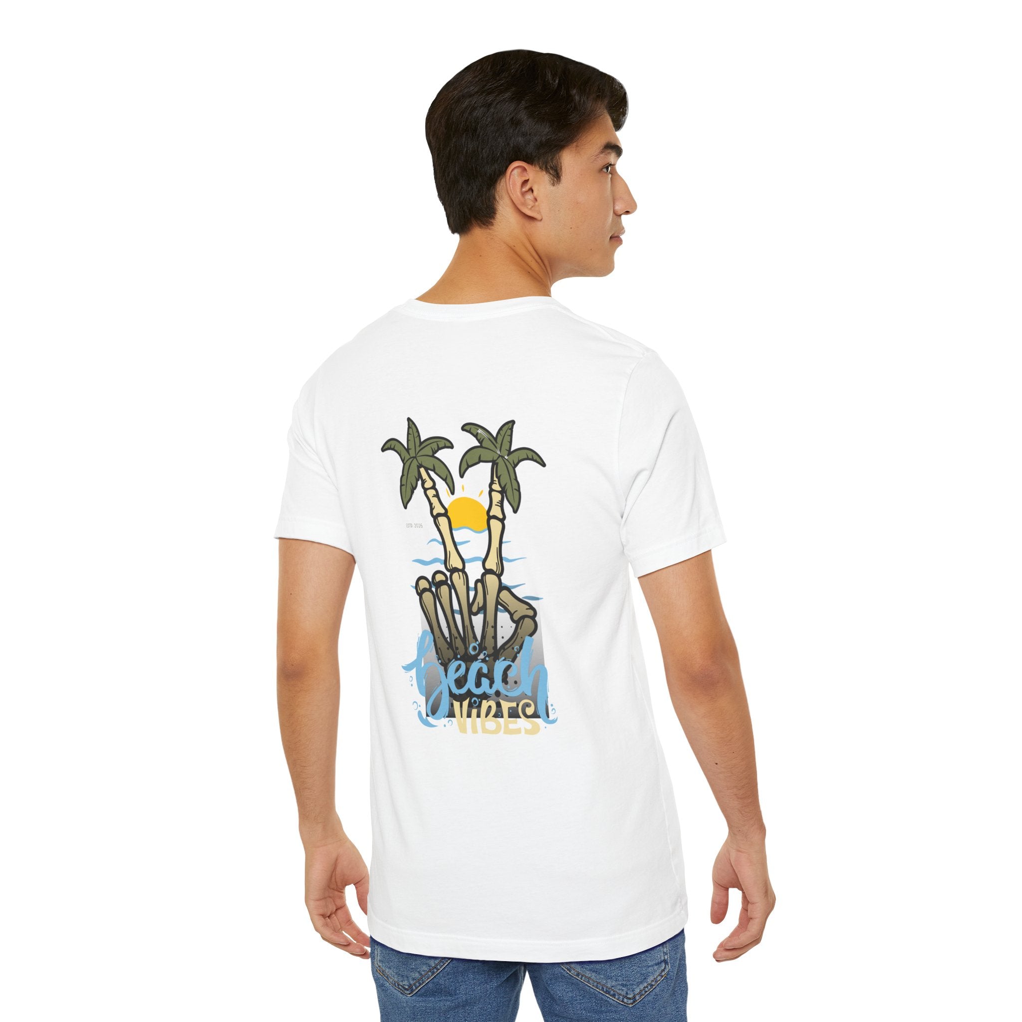 T-Shirt — 'Peace Vibes' Tropical Skeleton Palm Tree Sunset Tee