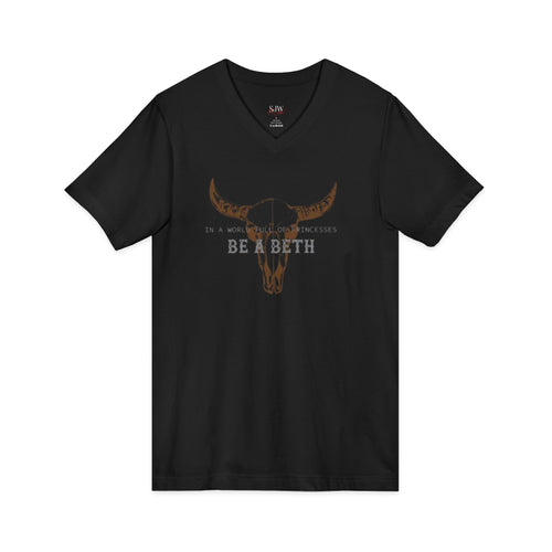 Be a Beth Graphic Tee – Country Western Longhorn Skull V-Neck T-Shirt