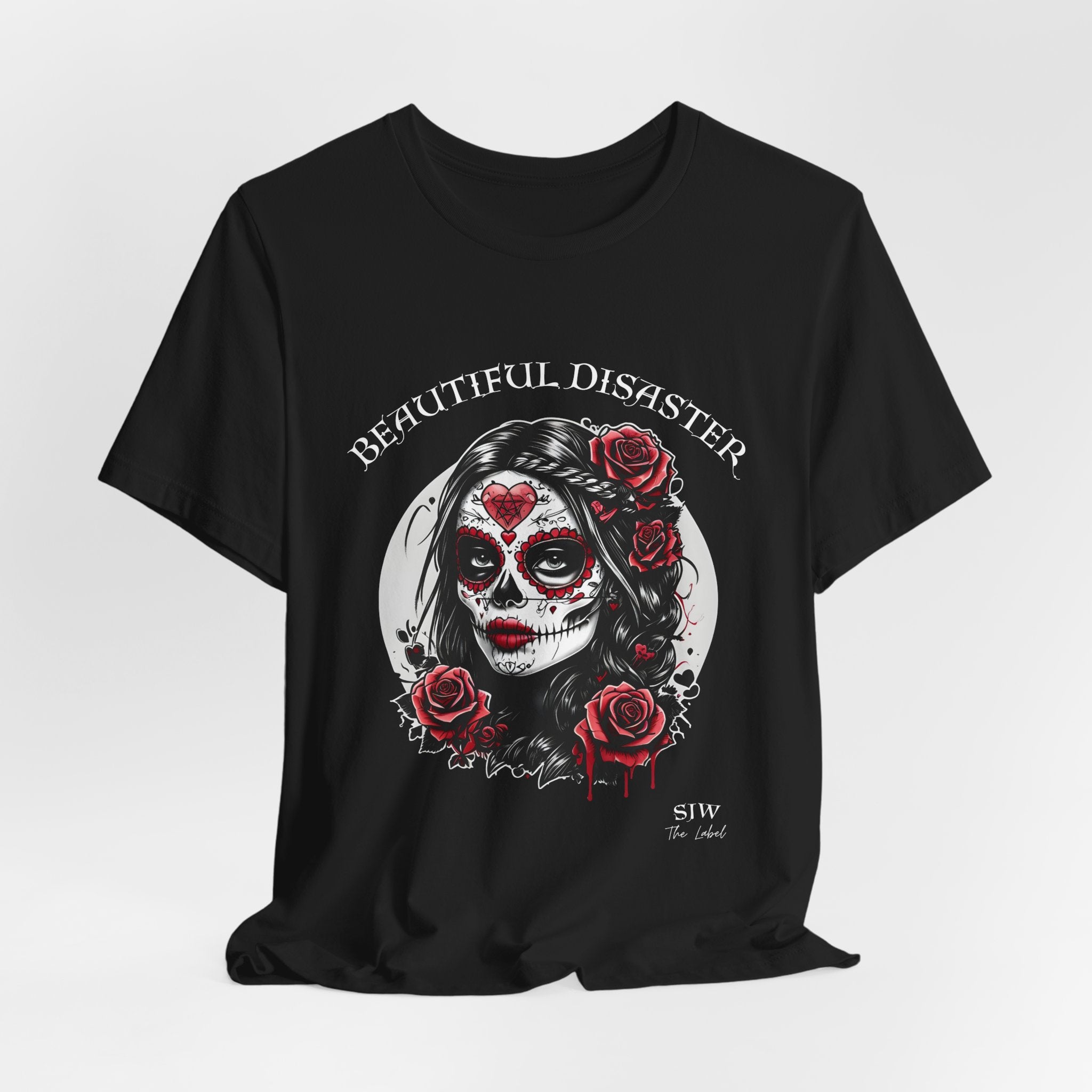 Beautiful Disaster Sugar Skull Tee — Day of the Dead Floral Graphic T-Shirt