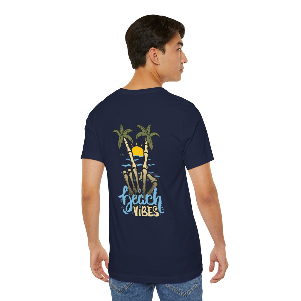 T-Shirt — 'Peace Vibes' Tropical Skeleton Palm Tree Sunset Tee