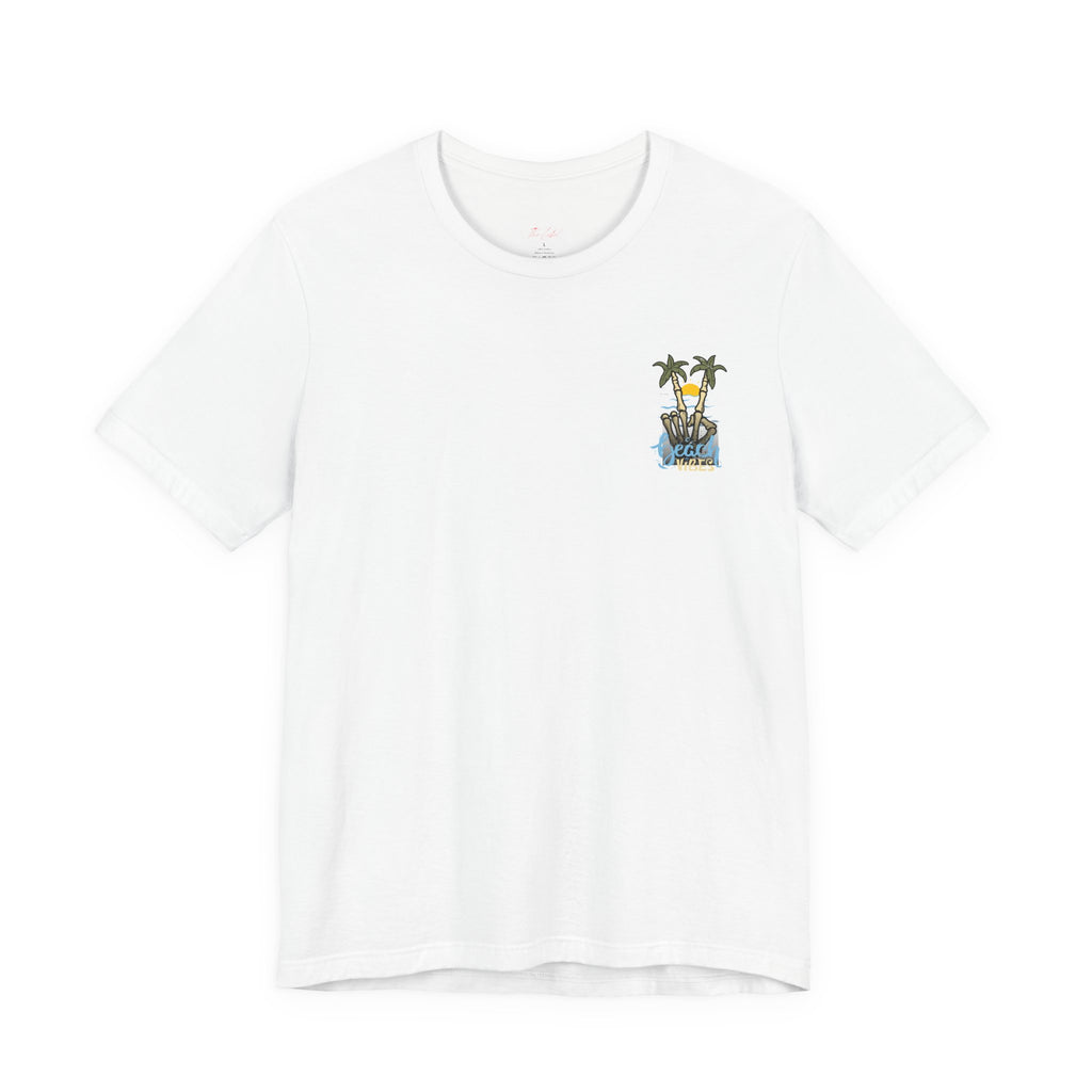 Peace Vibes Graphic Tee — Tropical Skeleton Palm Tree Sunset T-Shirt