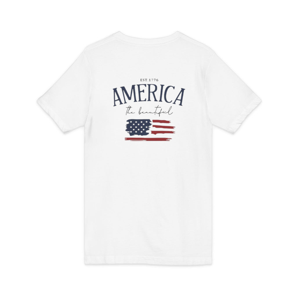 America The Beautiful V-Neck Tee — Distressed Flag Patriotic T-Shirt