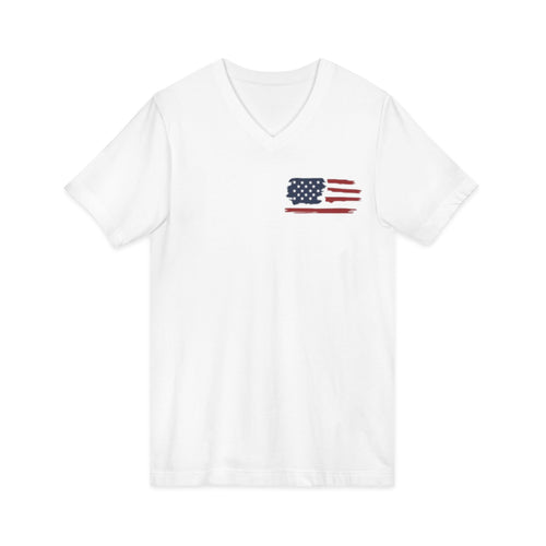 America The Beautiful V-Neck Tee — Distressed Flag Patriotic T-Shirt