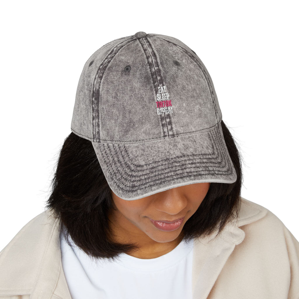 Eat Sleep TikTok Repeat Vintage Embroidered Cap — Retro Washed Baseball Hat
